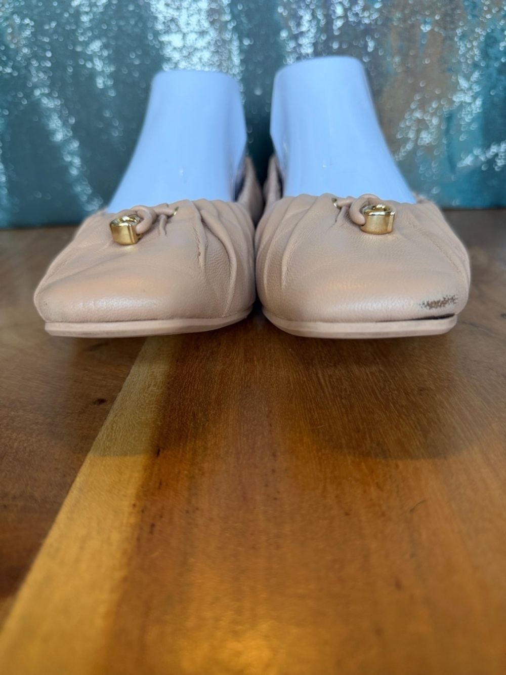 Coach Balletcore Blush Leather Ruched Ballet Flats Gold Detail (GUC) - Picture 12 of 13